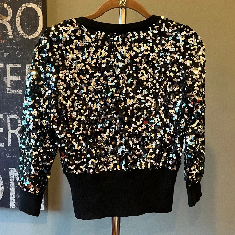 🥑White House Black Market Sparkly Sequin Cardigan Sweater Jacket | XS